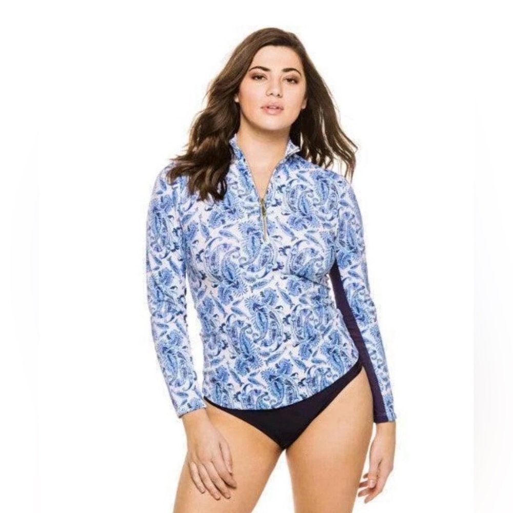 Cabana Life NWT ✨ Charleston ✨ 1/4 Zip Top UPF 50 • Rash Guard • Size L 🌴🌊